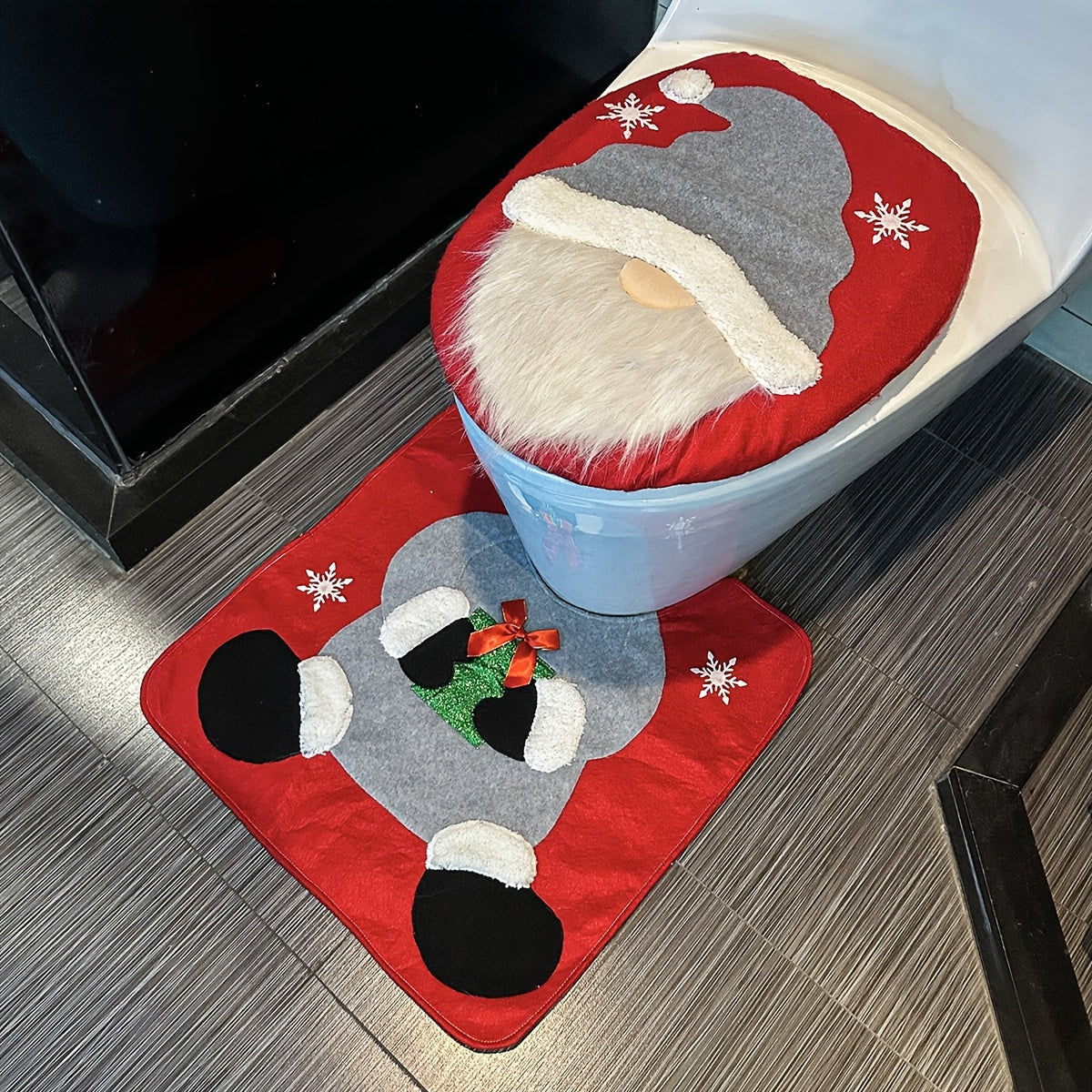Christmas Toilet Cover Decoration Set Bathroom Toilet Santa Claus Decoration Supplies