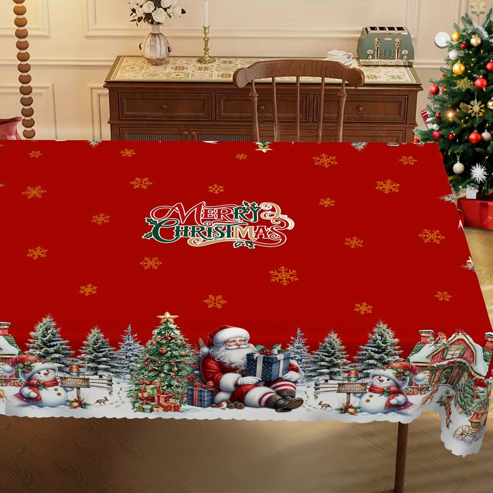 4 Sizes Available, Christmas and New Year Tablecloths, Santa Claus, snowman, and Christmas tree patterned Tablecloth, Christmas party tablecloth, Circular and rectangular tablecloths, Kitchen Accessories, Christmas Gift.