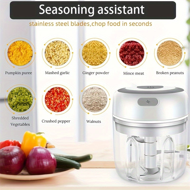 1pc RZSYZH 8.45oz USB Rechargeable Electric Food Processor - Stainless Steel Blades, Auto-Chopping, Multi-Color Kitchen Gadget for Smoothies, Dough Kneading & Meal Prep, Durable Plastic Body, Compact Design, Smoothie Maker, S - Cozy Home
