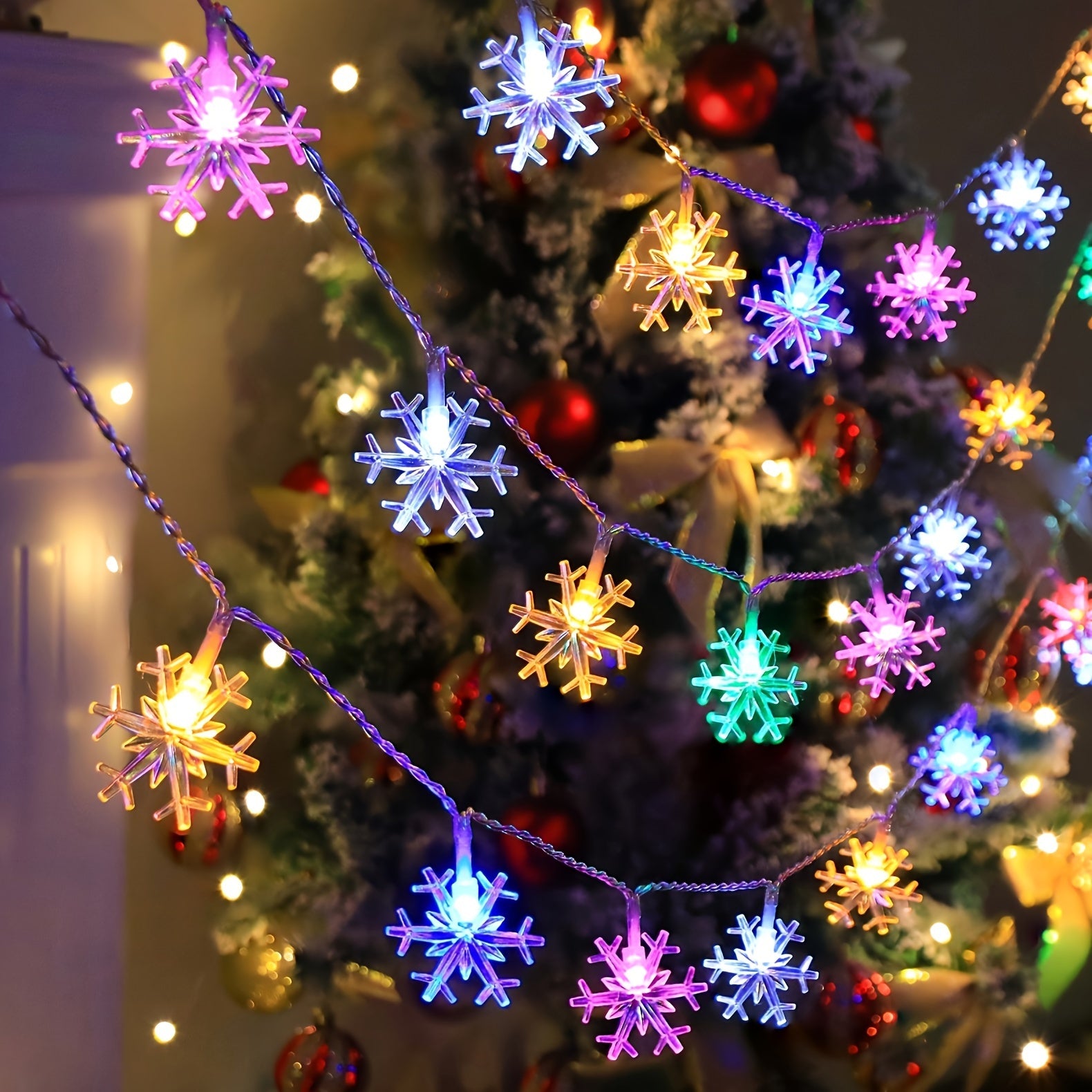 1pc Snowflake Decorative LED Light Strings, Battery Powered, Snowflake Lights Decorations, Christmas Garland Wedding New Year Decoration In Living Room Bedroom
