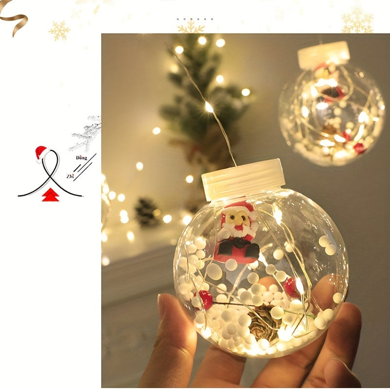 LED Christmas Curtain Lights with Wishing Ball & Snowman Tree Hanging Decorations - -Powered Indoor/Outdoor Holiday Lights with Push Button Control, Door, Or Tabletop Display - Durable Plastic & Copper Wire Design For Christm