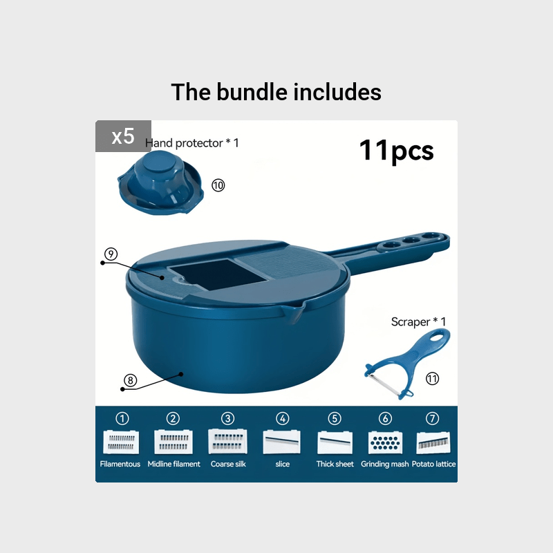 11pcs, 12-in-1 Multi-Function Vegetable Chopper for Carrots, Potatoes, Radish, and More – Manual Slicer, Shredder, and Grater – Essential Kitchen Tool - Cozy Home