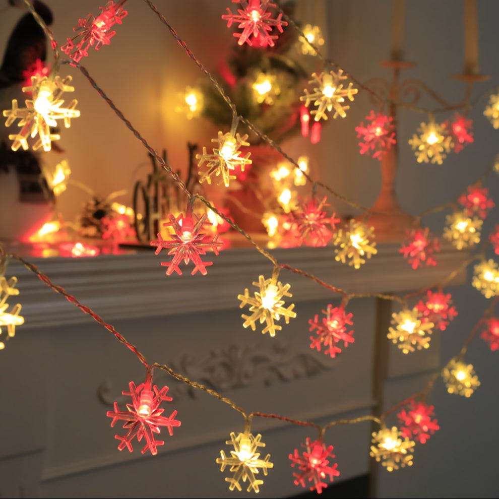 1pc Snowflake Decorative LED Light Strings, Battery Powered, Snowflake Lights Decorations, Christmas Garland Wedding New Year Decoration In Living Room Bedroom
