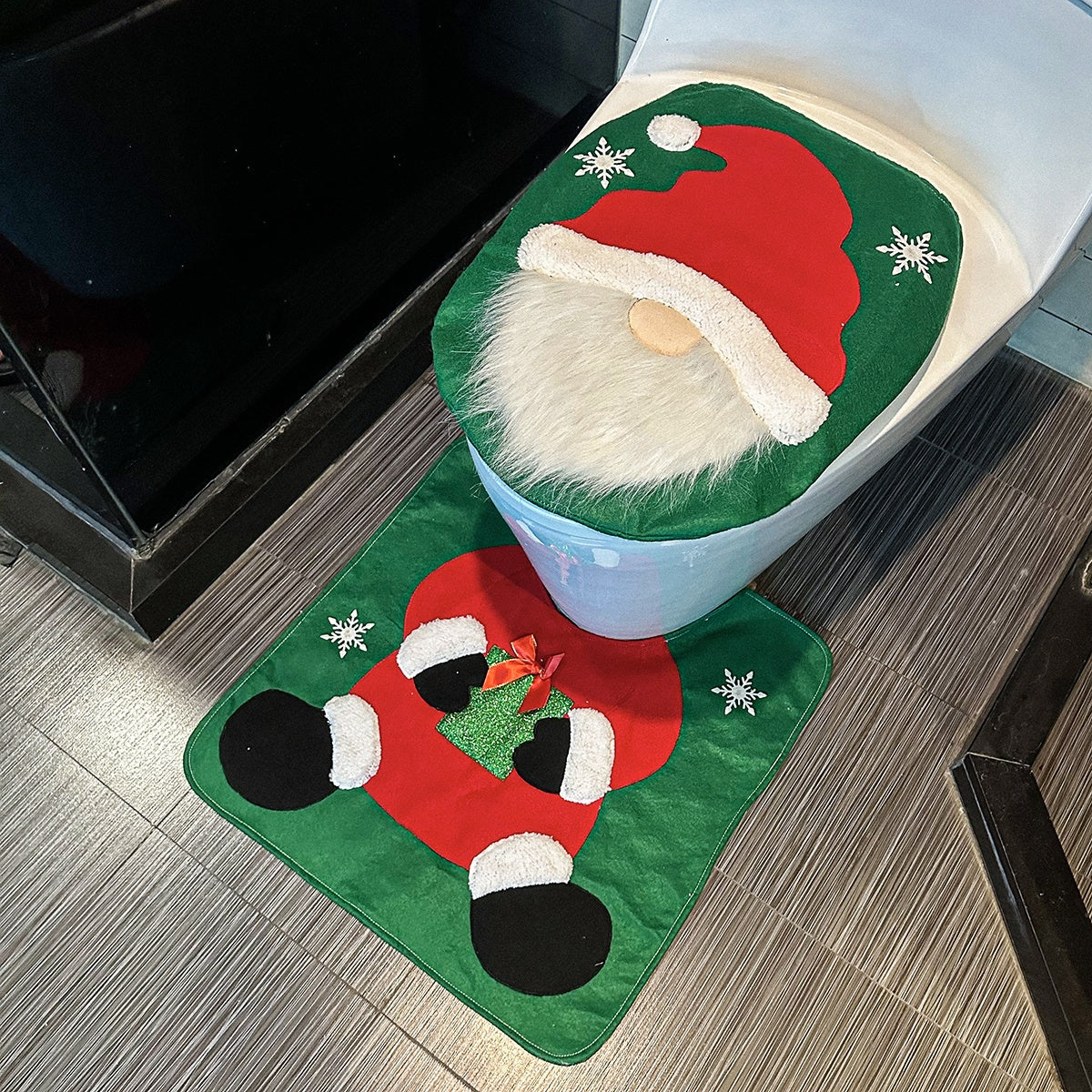 Christmas Toilet Cover Decoration Set Bathroom Toilet Santa Claus Decoration Supplies