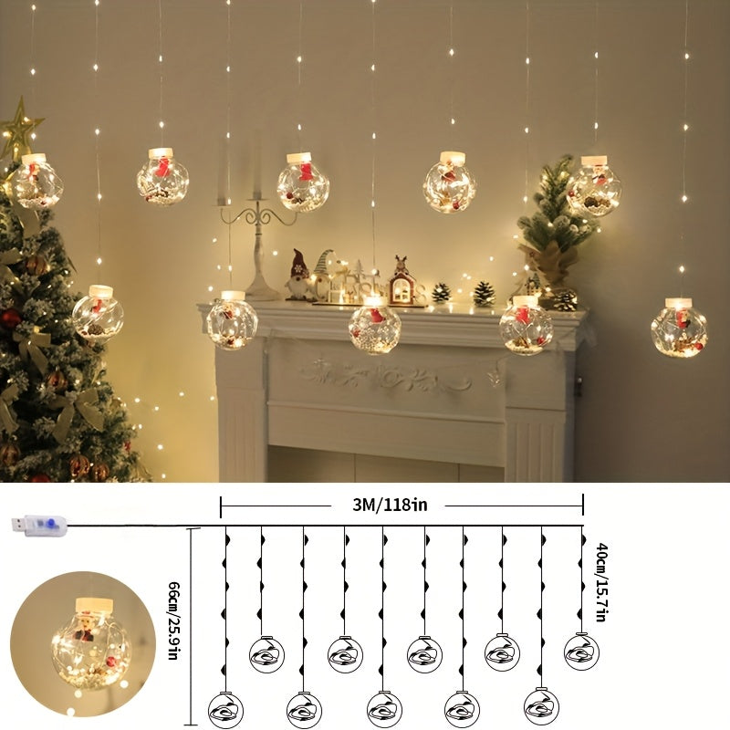 LED Christmas Curtain Lights with Wishing Ball & Snowman Tree Hanging Decorations - -Powered Indoor/Outdoor Holiday Lights with Push Button Control, Door, Or Tabletop Display - Durable Plastic & Copper Wire Design For Christm