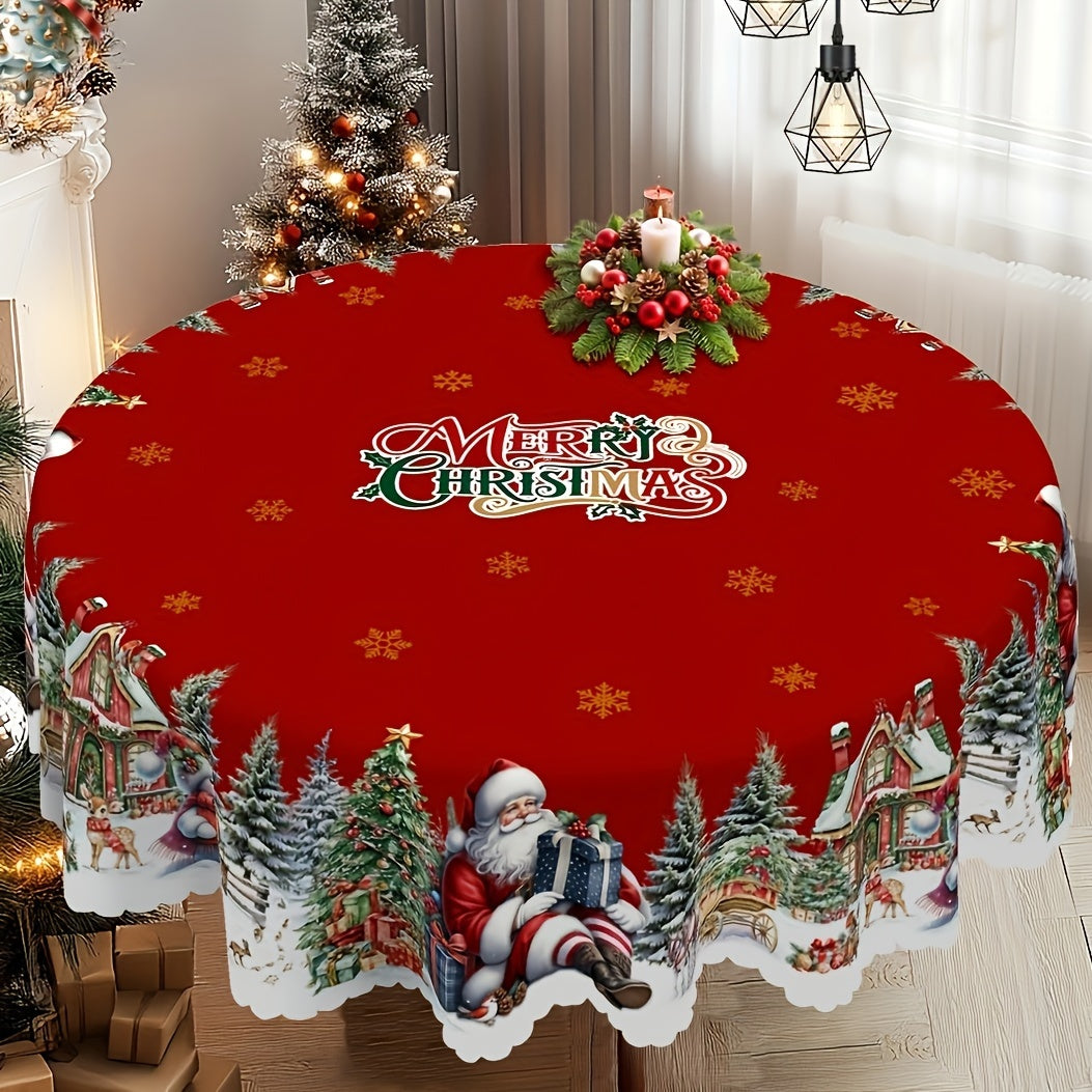 4 Sizes Available, Christmas and New Year Tablecloths, Santa Claus, snowman, and Christmas tree patterned Tablecloth, Christmas party tablecloth, Circular and rectangular tablecloths, Kitchen Accessories, Christmas Gift.