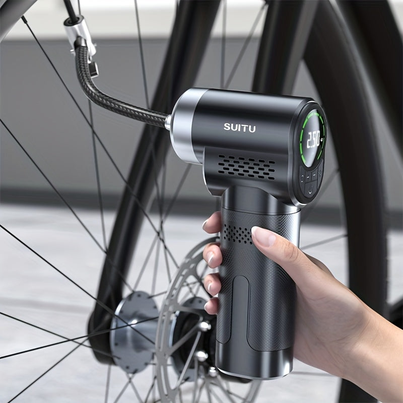 Portable wireless handheld car tire inflator with tire pressure gauge for cars, motorcycles, electric bicycles and bicycles, balls, etc.