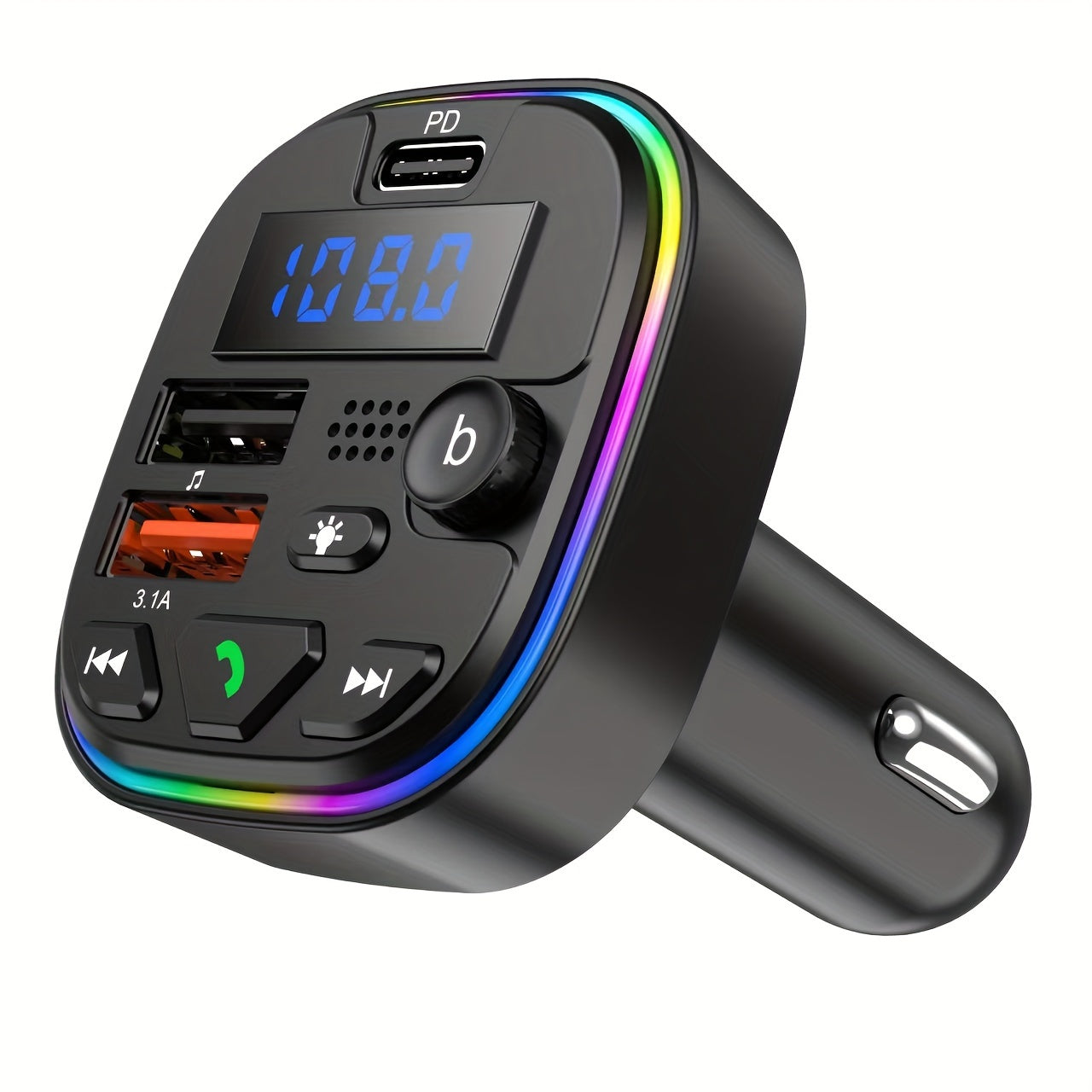 FM Transmitter Car Charger with PD 30W, Type C & Dual USB Fast Charging Ports, Wireless MP3 Player, Hands-Free Calling, AUX, High Fidelity Lossless Audio - For Car Drivers - Suitable for All Vehicles - Perfect Gift for Driver