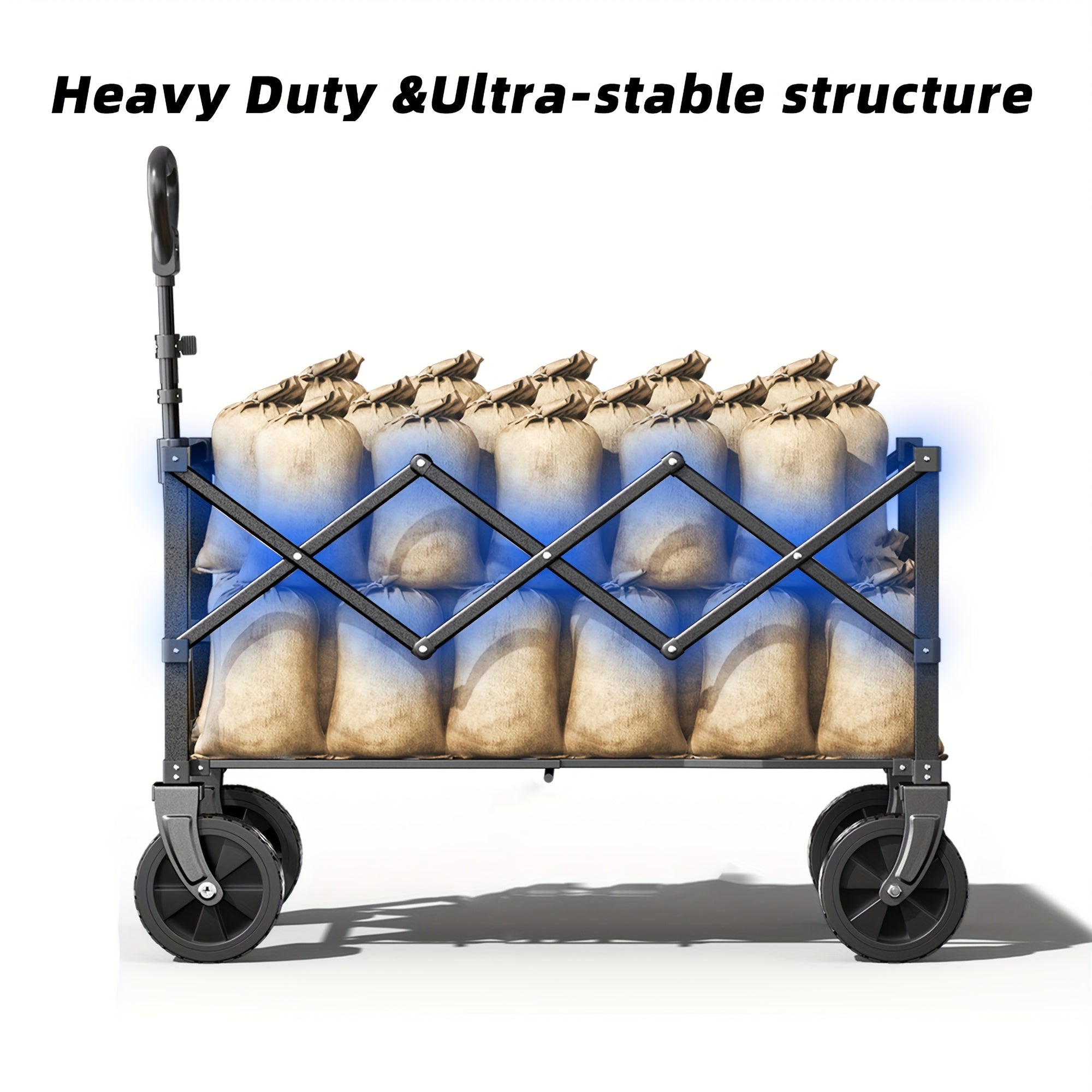 330-650 Lbs Large Capacity Camping Shopping Cart, All-Terrain Folding Trolley, Multi-Function Camping, Gardening, Beach Shopping Cart, Black Gardening Storage Rack, Rugged Design, Durable Tire Construction, Heavy-Duty Utility