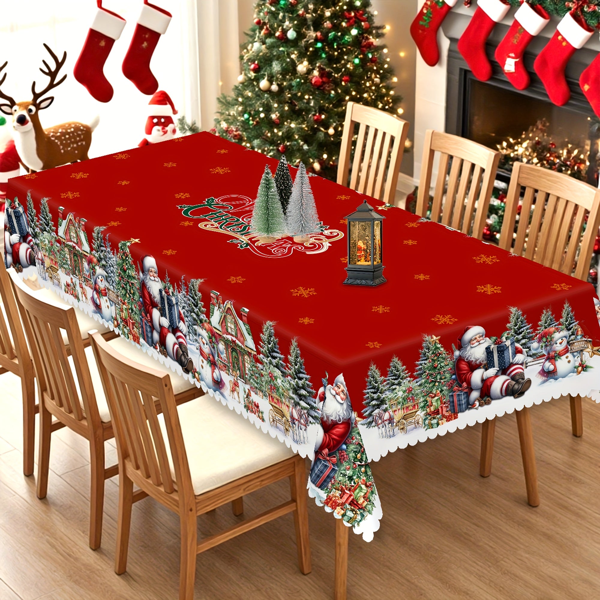 4 Sizes Available, Christmas and New Year Tablecloths, Santa Claus, snowman, and Christmas tree patterned Tablecloth, Christmas party tablecloth, Circular and rectangular tablecloths, Kitchen Accessories, Christmas Gift.