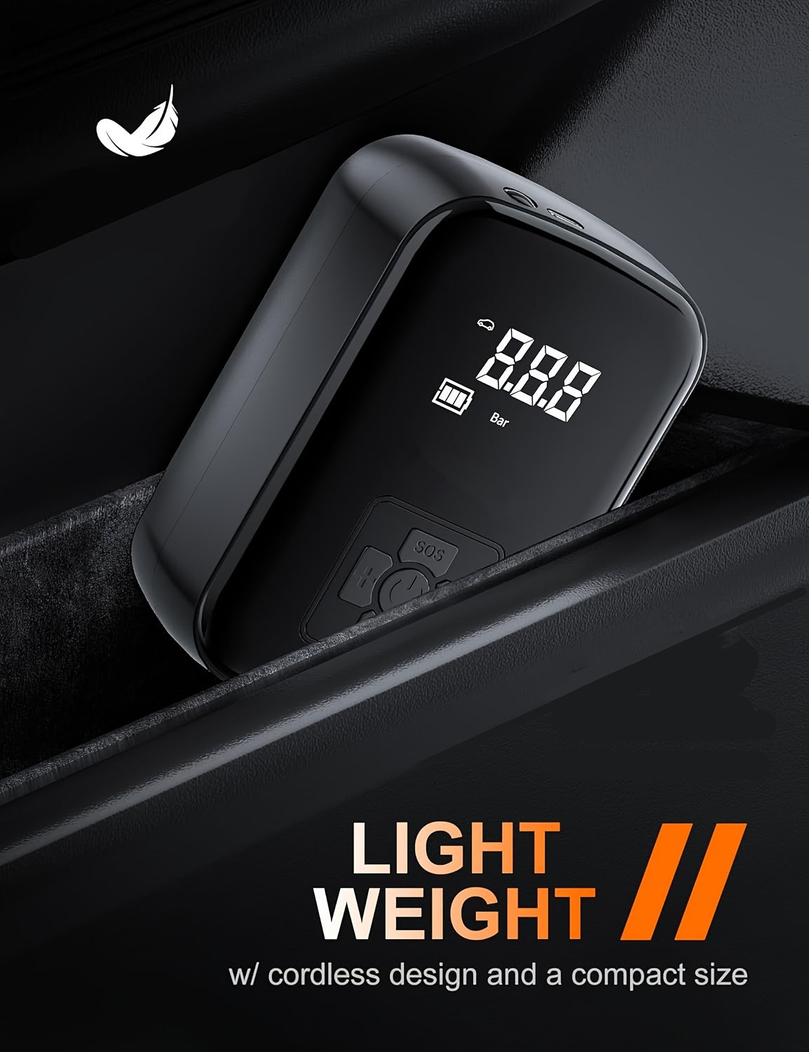 A Portable Car Air Compressor with a Wireless Handheld Pump And Light, Suitable for Inflating And Compressing Tires of Cars And Motorcycles.