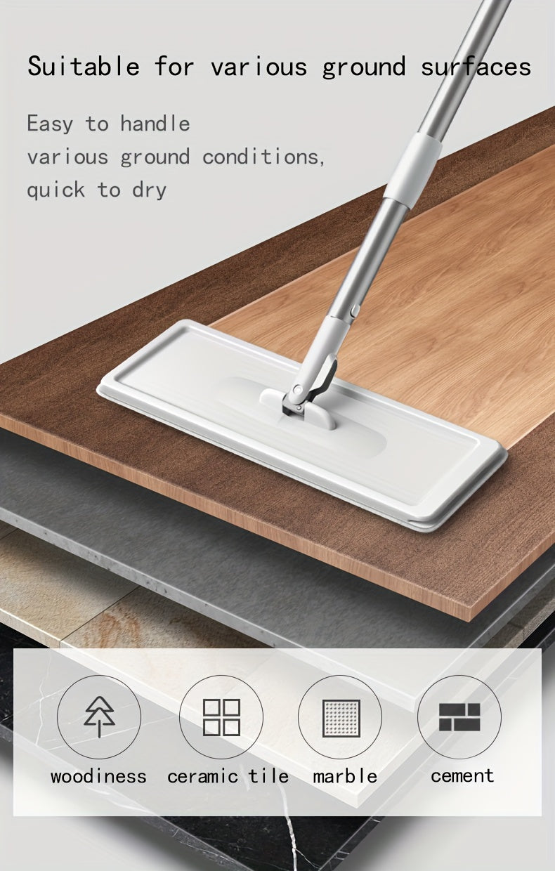 Wet and Dry Mop Set, Flat Mop with Built-in Scraper and Bucket, Suitable for Kitchen, Bathroom, Bedroom, and Living Room Floors, Plastic and Stainless Steel Handle, Rotating Washable Mop System, Cleaning Tool - Cozy Home