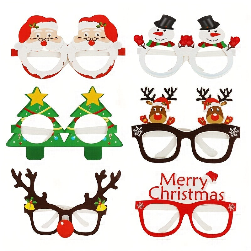 9 Pairs Elk Paper Santa Claus Christmas Tree Frame Glasses, Photo Props, Christmas Decoration