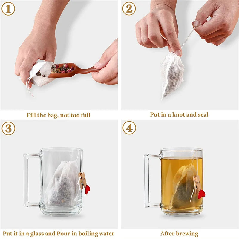 JJYY 100 Pcs Disposable Tea Bags Filter Bags for Tea Infuser with String Heal Seal, Food Grade Non-woven Fabric Spice Filters - Cozy Home