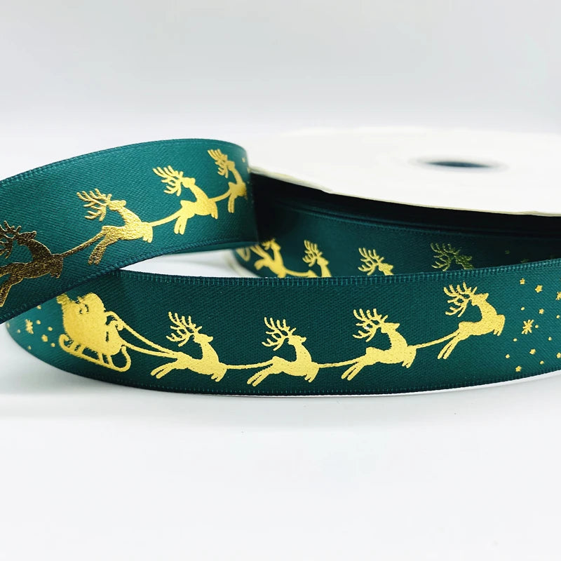 5yards 10mm 15mm 25mm Christmas Ribbon Printed Christmas Polyester Ribbon For Handmade Design Christmas Decoration Gift Packing