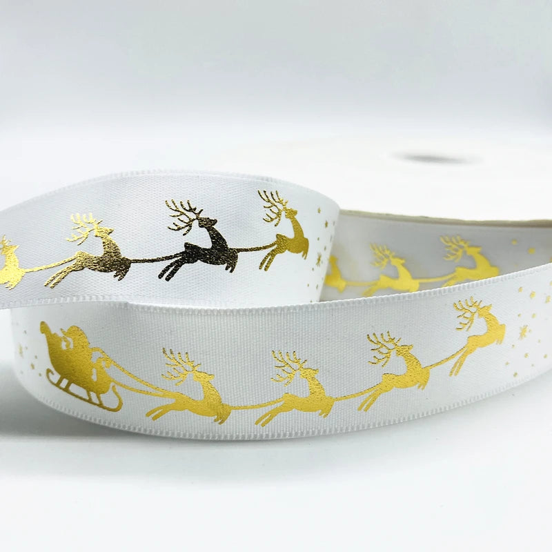 5yards 10mm 15mm 25mm Christmas Ribbon Printed Christmas Polyester Ribbon For Handmade Design Christmas Decoration Gift Packing