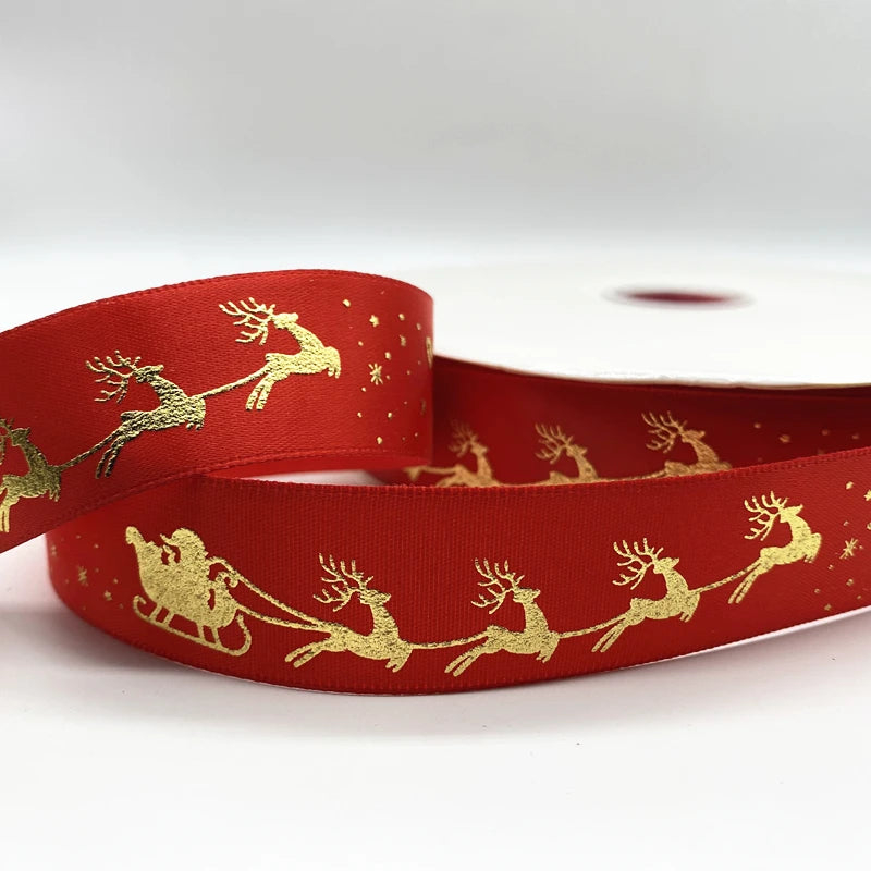 5yards 10mm 15mm 25mm Christmas Ribbon Printed Christmas Polyester Ribbon For Handmade Design Christmas Decoration Gift Packing