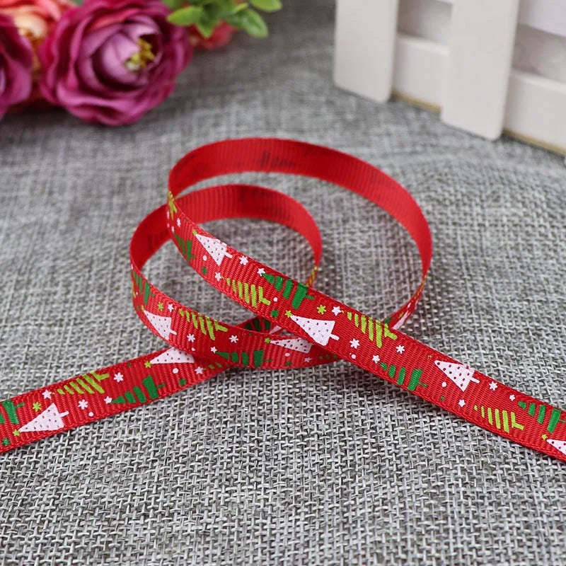 5 Yards/20 Yards 10MM Christmas Ribbon Printed Polyester Grosgrain Ribbons For Decor Gift Wrapping Hair Bows Ribbon For Crafts