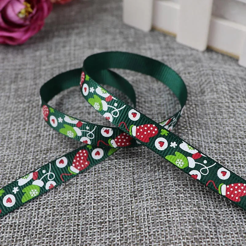 5 Yards/20 Yards 10MM Christmas Ribbon Printed Polyester Grosgrain Ribbons For Decor Gift Wrapping Hair Bows Ribbon For Crafts