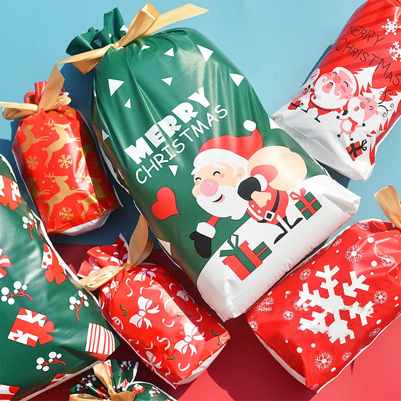 Merry Christmas Candy Bag Santa Gift Bag Snowflake Drawstring Bag Christmas Decorations for Home New Year 2022 Noel Presents