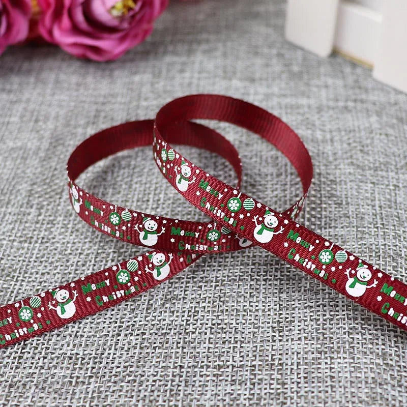 5 Yards/20 Yards 10MM Christmas Ribbon Printed Polyester Grosgrain Ribbons For Decor Gift Wrapping Hair Bows Ribbon For Crafts