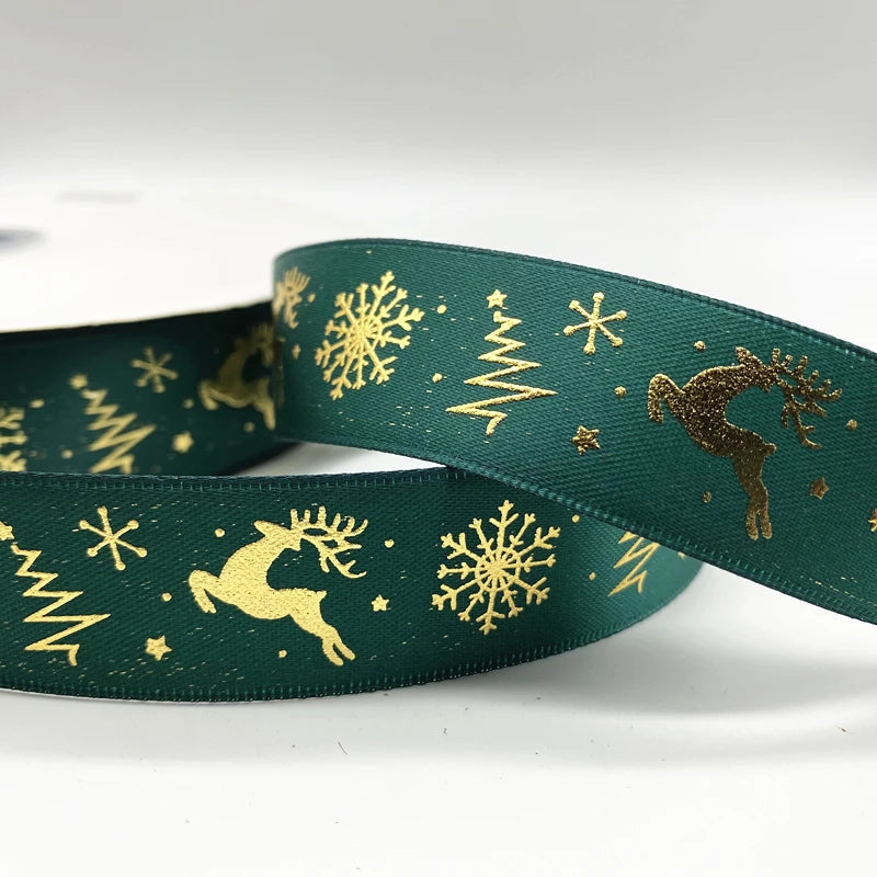5yards 10mm 15mm 25mm Christmas Ribbon Printed Christmas Polyester Ribbon For Handmade Design Christmas Decoration Gift Packing