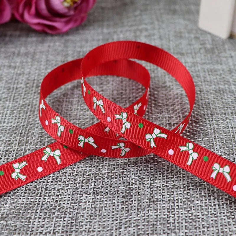 5 Yards/20 Yards 10MM Christmas Ribbon Printed Polyester Grosgrain Ribbons For Decor Gift Wrapping Hair Bows Ribbon For Crafts