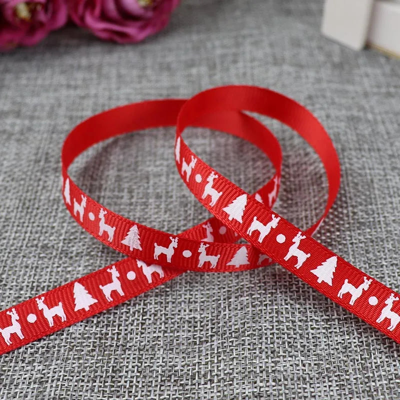 5 Yards/20 Yards 10MM Christmas Ribbon Printed Polyester Grosgrain Ribbons For Decor Gift Wrapping Hair Bows Ribbon For Crafts