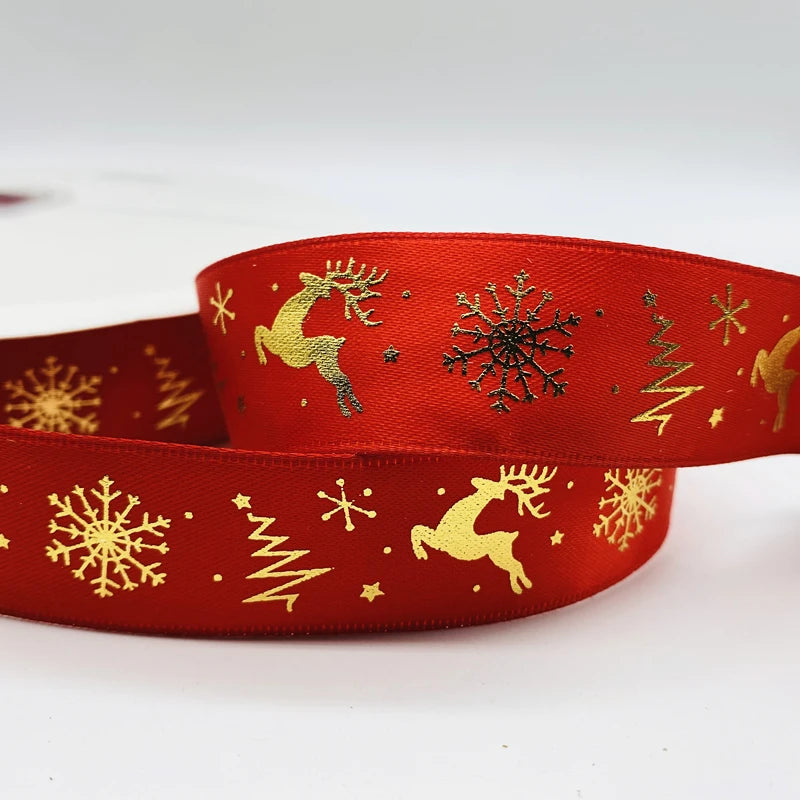 5yards 10mm 15mm 25mm Christmas Ribbon Printed Christmas Polyester Ribbon For Handmade Design Christmas Decoration Gift Packing
