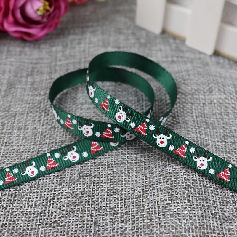 5 Yards/20 Yards 10MM Christmas Ribbon Printed Polyester Grosgrain Ribbons For Decor Gift Wrapping Hair Bows Ribbon For Crafts