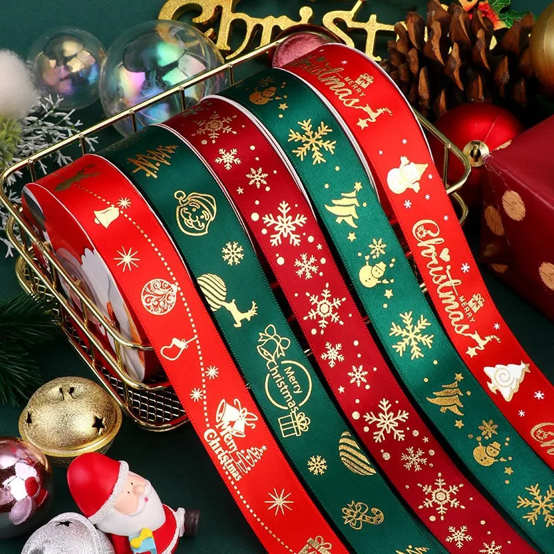 5yards Christmas Ribbon Printed Christmas Polyester Ribbon For Handmade Design Christma Decoration DIY Cake Bouquet Gift Packing