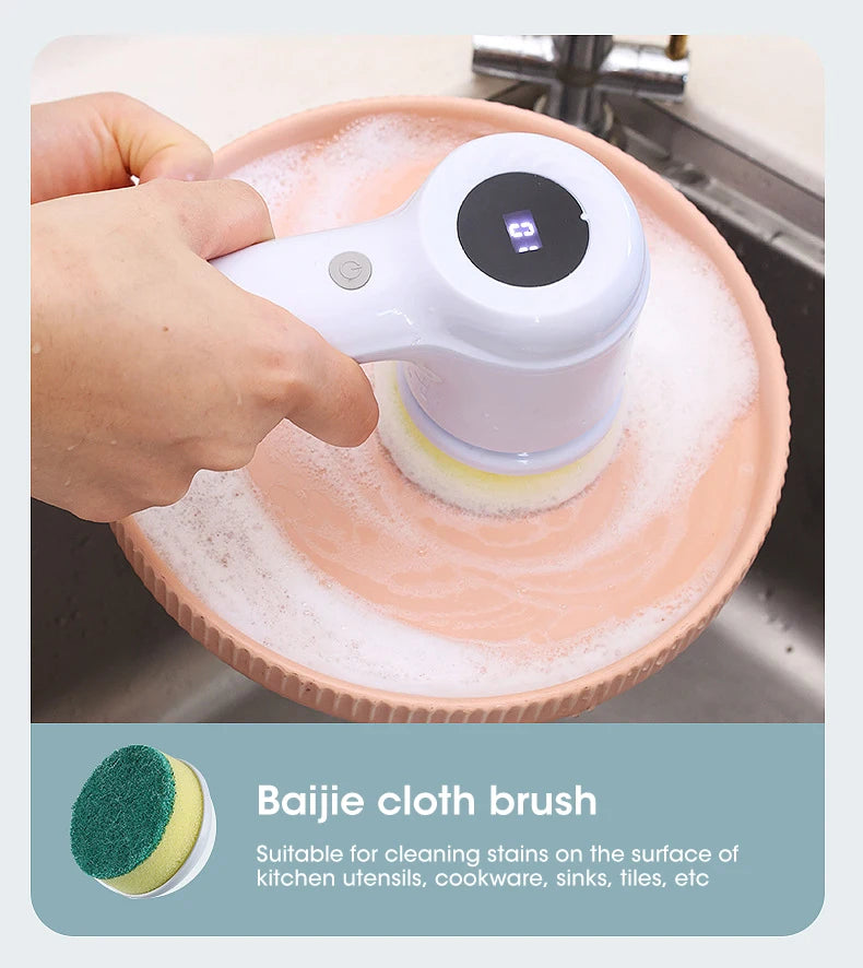 Electric Spin Scrubber, Bathroom Cordless Cleaning Brush Power Scrubber with 5 Replaceable Brush Heads, Electric Cleaning Brush