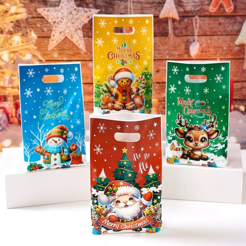 10/25/50pcs Christmas Gift Bags Christmas Party Decoration 2025 Xmas Santa Claus Cute Hand Bags Navidad Natal New Year Gift 2026