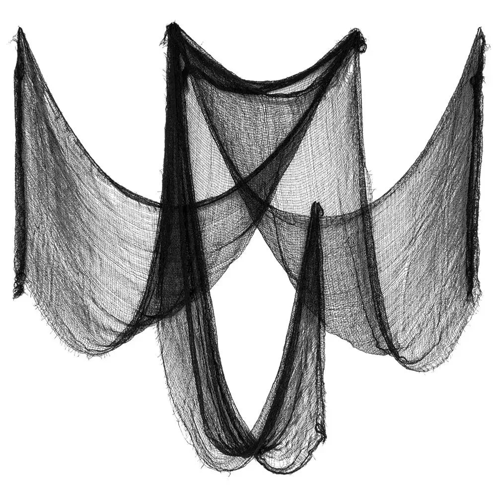 30×72inch Halloween Black Horror Cloth Spooky Fabric Cloth Halloween Decorations Haunted House Outdoor Hanging Scary Gauze Decor