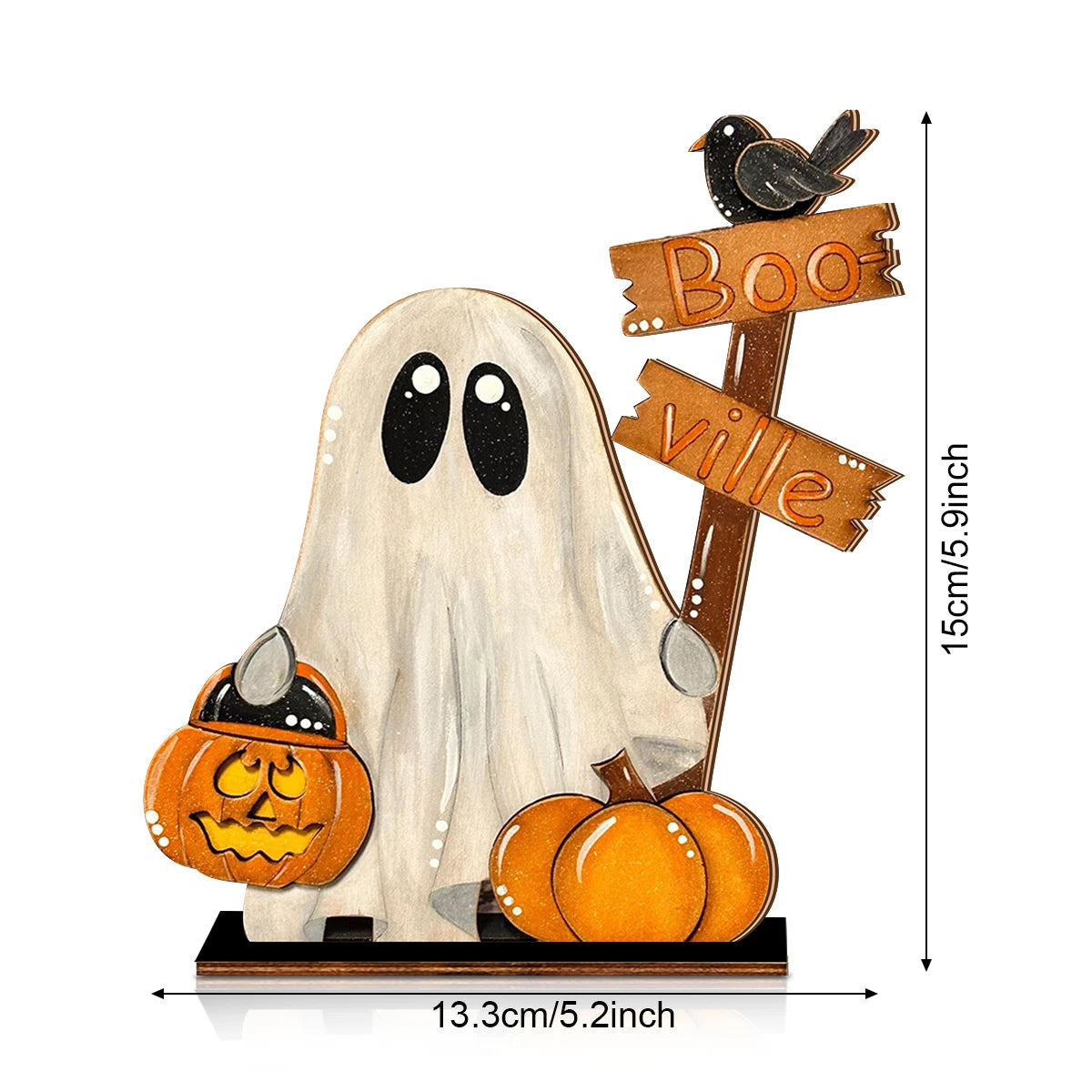 Halloween Wooden Ghost Decor with Pumpkin Bucket and 