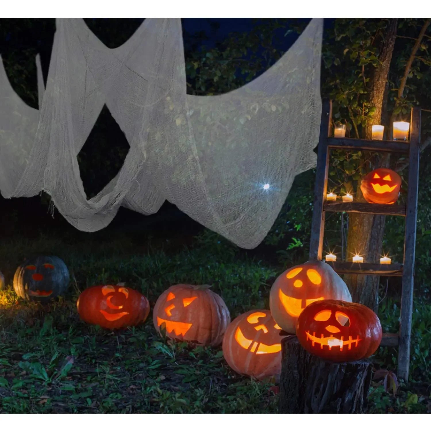 30×72inch Halloween Black Horror Cloth Spooky Fabric Cloth Halloween Decorations Haunted House Outdoor Hanging Scary Gauze Decor