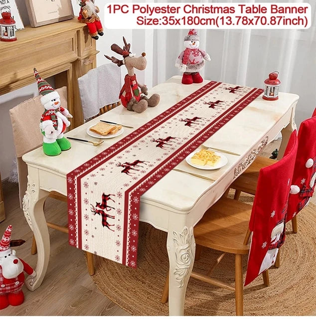 Christmas Table Runner Merry Christmas Decoration for Home Table 2024 Xmas Ornament Navidad Notal Noel Happy New Year Gifts 2025