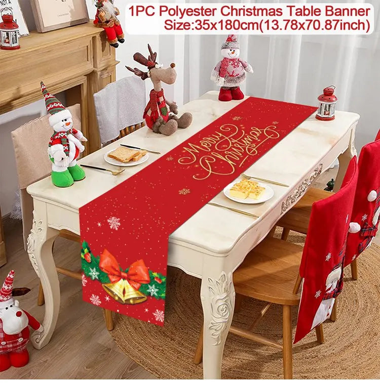 Christmas Table Runner Merry Christmas Decoration for Home Table 2024 Xmas Ornament Navidad Notal Noel Happy New Year Gifts 2025
