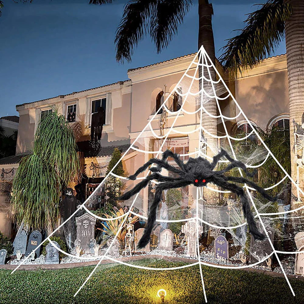 Runtowo White Halloween Artificial Spider Web ,Party Scene Decor Horror House Props ,Happy Halloween Party Decor
