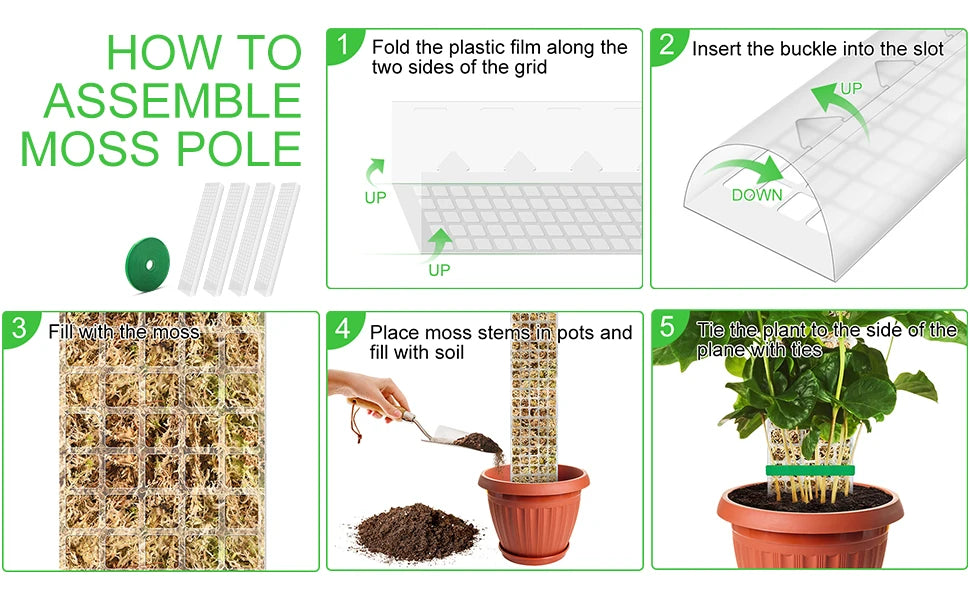 Plastic Moss Pole for Plants Monstera,24in/36in/48 inch Plant Poles for Climbing Plants Indoor Plant Support Garden Growth Stake