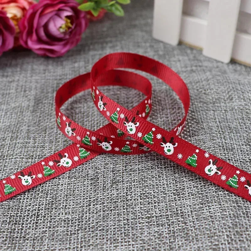 5 Yards/20 Yards 10MM Christmas Ribbon Printed Polyester Grosgrain Ribbons For Decor Gift Wrapping Hair Bows Ribbon For Crafts
