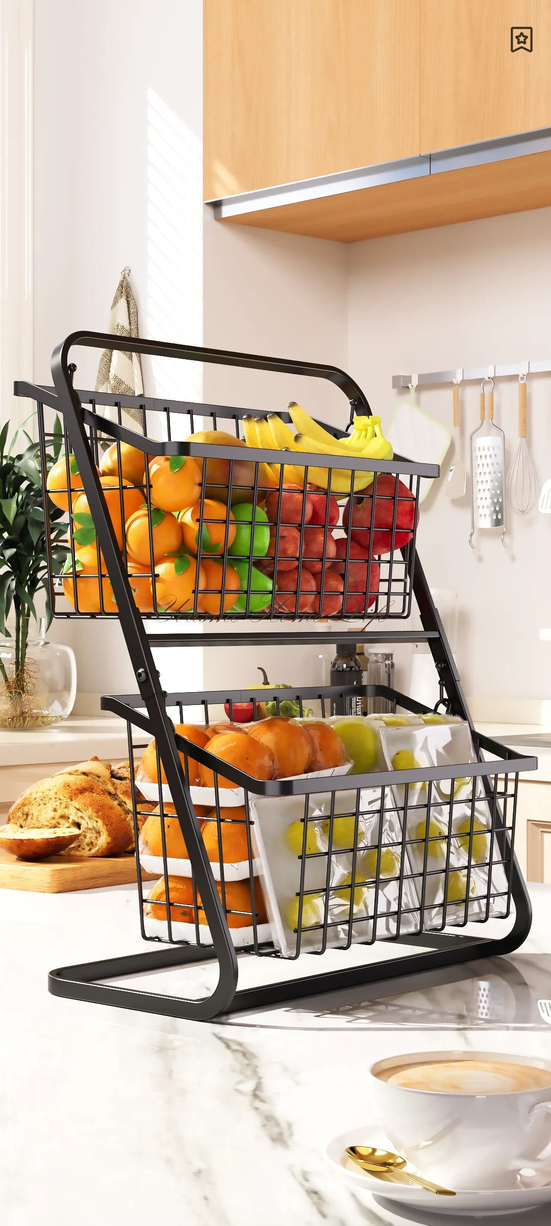 Kitchen Vegetable Storage Shelf, Black Floor To Ceiling Multi-layer Vegetable Rack, Household Vegetable And Fruit Storage Basket