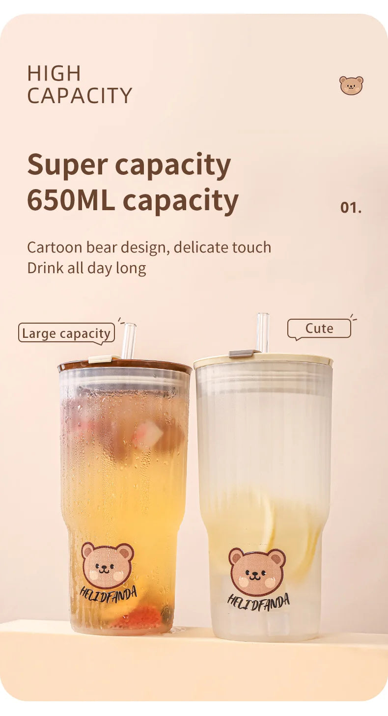 WORTHBUY Cute Bear Plastic Water Cup Large Capacity Water Bottle Travel Leak-proof Tumbler With Lid Portable Milk Coffee Cups