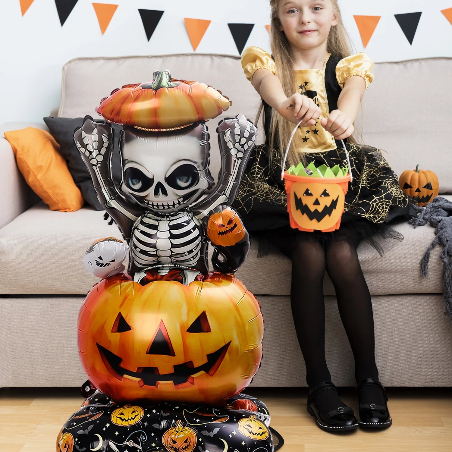 Halloween Balloon Giant Ghost Pumpkin Skull Castle Aluminum Film Standing Balloon for Halloween Party Yard Garden Scary Decor