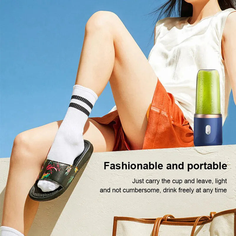 Electric Juicer 6 Blades USB Smoothie Blender Portable Wireless Mini Charging Fruit Squeezer Ice Crush Cup Kitchen Tool