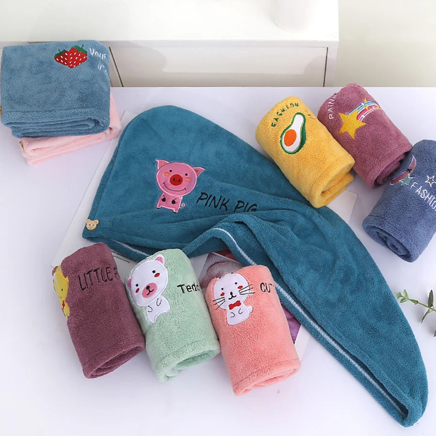 1Pc Embroidery Style Hair Drying Cap, Coral Fleece Thickened Hair Towel for Bathroom, Women's Absorbent Quick Drying Shower Cap,