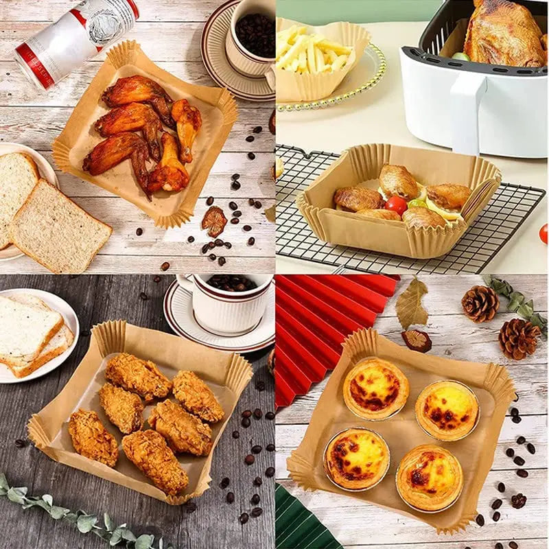 23CM Air Fryer Disposable Baking Paper Liner Non-Stick Mat Steamer Square Round Parchment for Microwave Oven Kitchen Cookers
