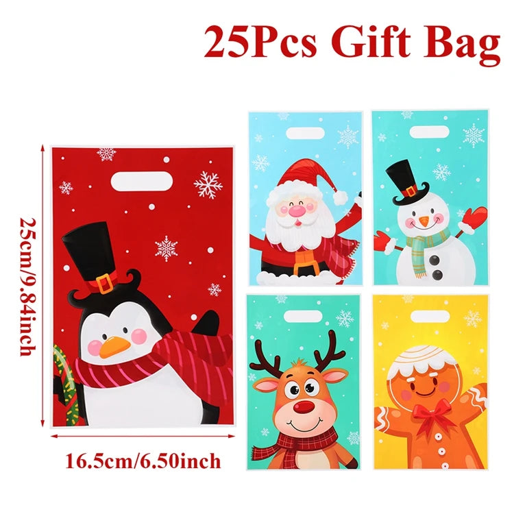 10/25/50pcs Christmas Gift Bags Christmas Party Decoration 2025 Xmas Santa Claus Cute Hand Bags Navidad Natal New Year Gift 2026