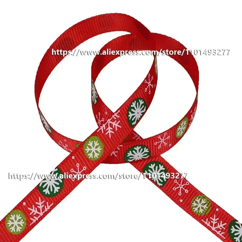 5 Yards/20 Yards 10MM Christmas Ribbon Printed Polyester Grosgrain Ribbons For Decor Gift Wrapping Hair Bows Ribbon For Crafts