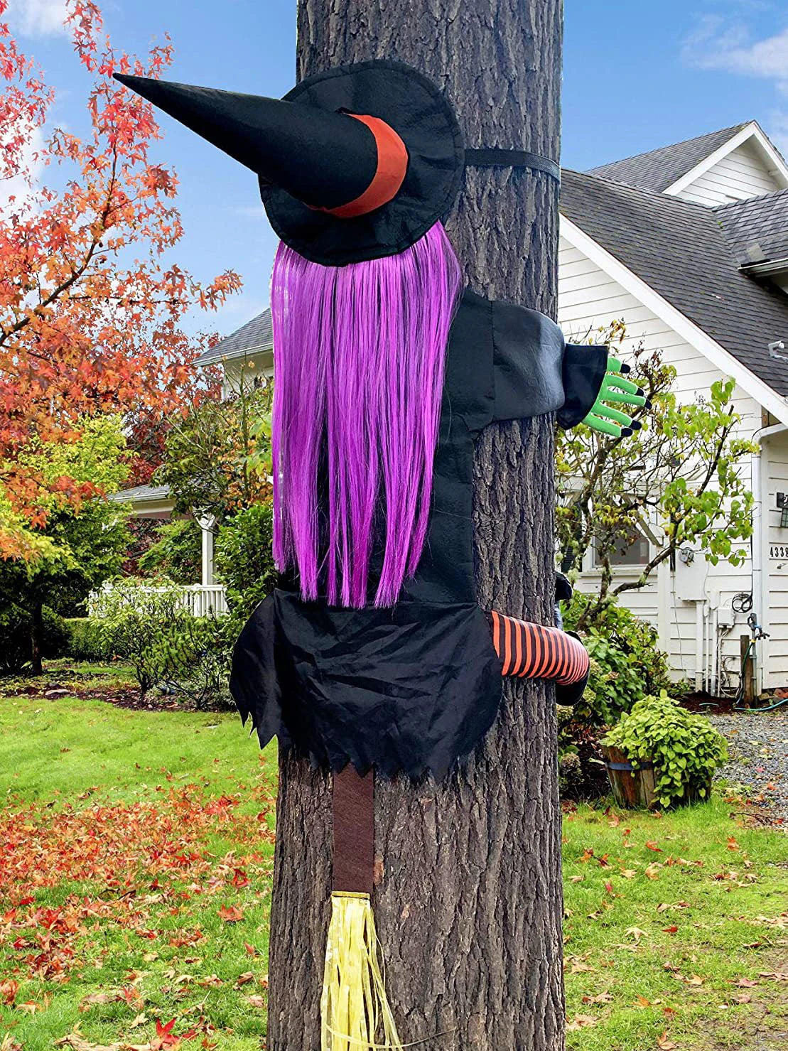 Halloween Witch Crashing Into Tree Decoration 2025 - Animated Witch Doll for Outdoor Yard, Porch & Door Spooky Decor